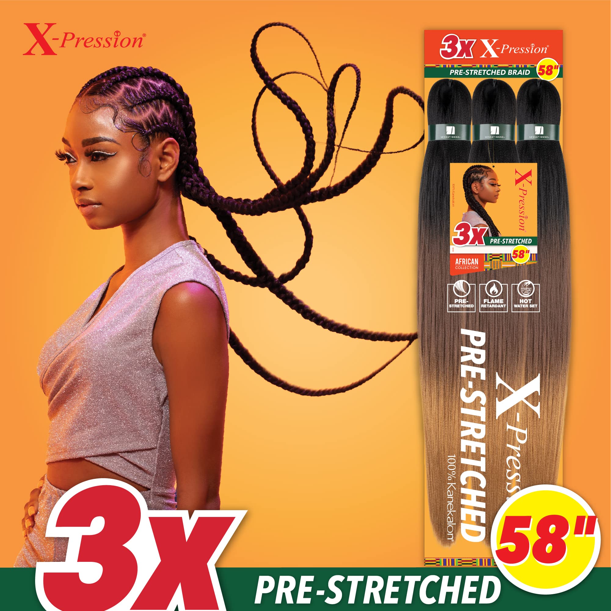 X-PRESSION 58" 3X PRE-STRETCHED BRAIDING HAIR