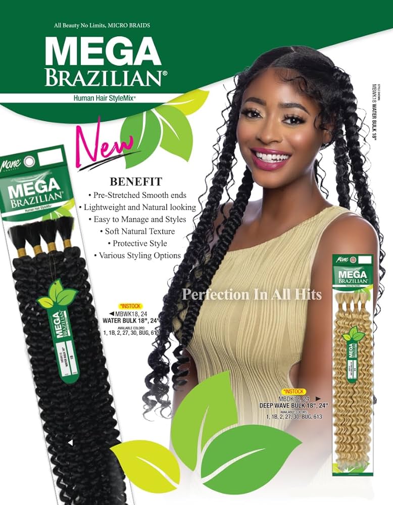 Mane Concept Mega Brazilian Human Hair Blend Braids - DEEP WAVE BULK 18" (BOHO STYLE)