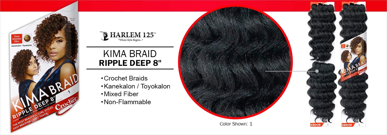 Harlem 125 2X Kima RIPPLE DEEP Crochet Braid 8" KRD08