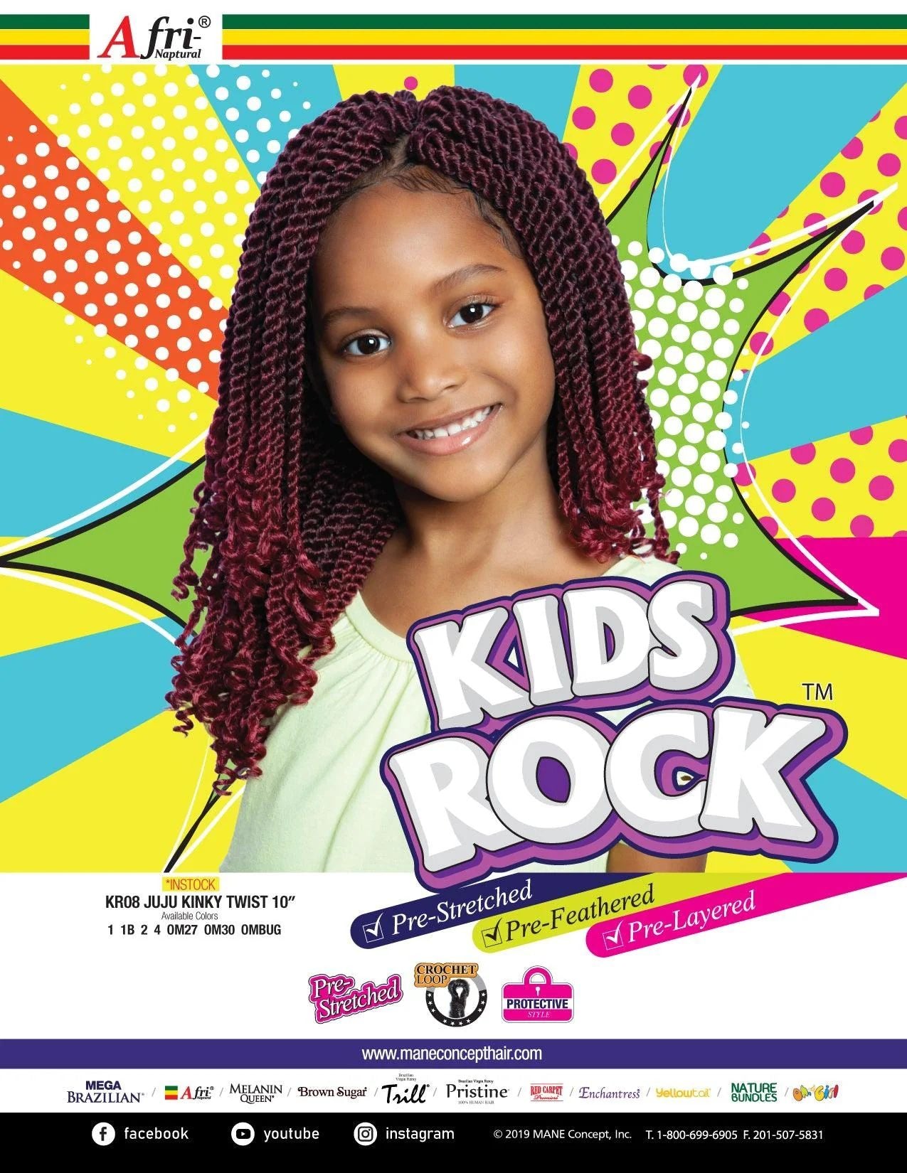 Afri Naptural Synthetic Kids Crochet Braid Kids Rock Juju Kinky Twist 10" KR08