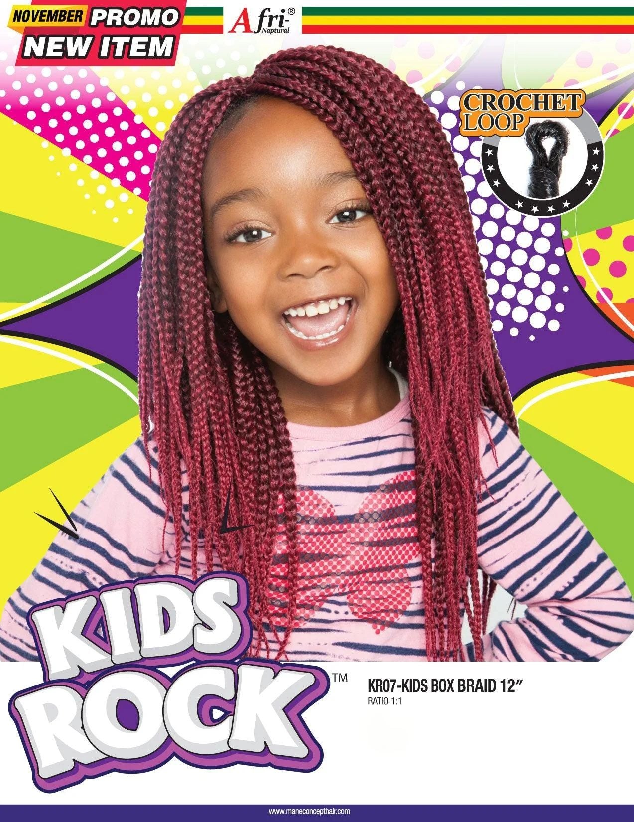 Afri Naptural Synthetic Kids Crochet Braid Kids Rock Box Braid 12" KR07