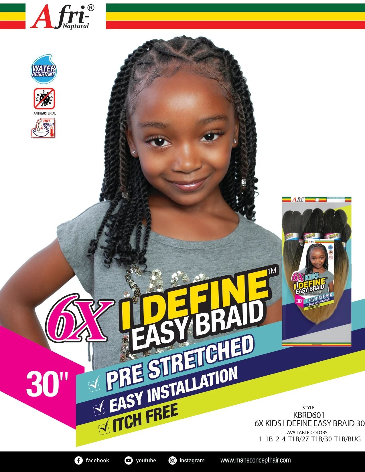 Mane Concept Kids Afri Naptural 6x I Define Easy Pre-Stretched Braid 30" KBRD601
